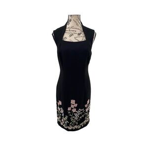 Tahari Arthur S. Levine Black Floral Embroidered Sheath Dress Size 4